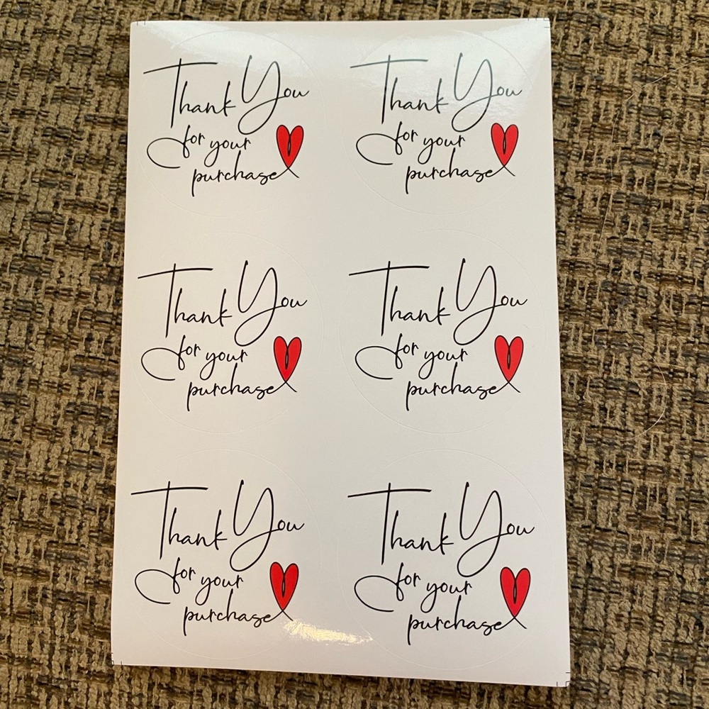 60  2 inch Thank You Stickers with Red Heart